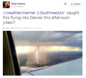 Imagine impresionanta din avion cu un fulger lovind solul (Twitter/Gina Hyams)